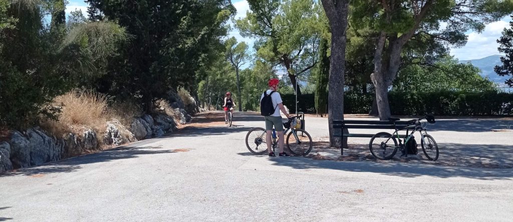 Сyclists on the Marjan hill. Bicycle tour.